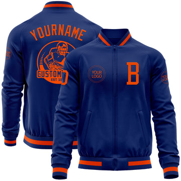 Custom Royal Orange Bomber Varsity Letterman Zipper Jacket