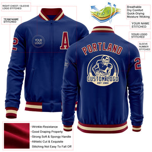 Custom Royal Maroon-Cream Bomber Varsity Letterman Zipper Jacket