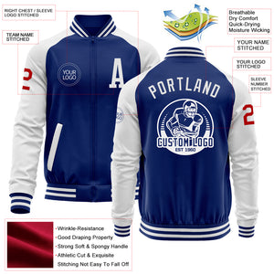 Custom Royal White-Red Bomber Varsity Letterman Two Tone Zipper Jacket