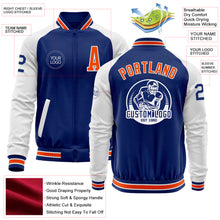 Load image into Gallery viewer, Custom Royal Orange-White Bomber Varsity Letterman Two Tone Zipper Jacket
