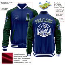 Load image into Gallery viewer, Custom Royal Green-White Bomber Varsity Letterman Two Tone Zipper Jacket
