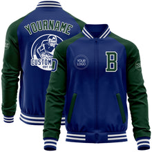 Load image into Gallery viewer, Custom Royal Green-White Bomber Varsity Letterman Two Tone Zipper Jacket
