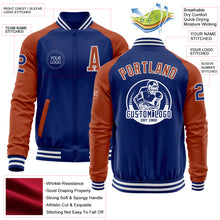 Load image into Gallery viewer, Custom Royal Texas Orange-White Bomber Varsity Letterman Two Tone Zipper Jacket
