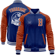 Load image into Gallery viewer, Custom Royal Texas Orange-White Bomber Varsity Letterman Two Tone Zipper Jacket
