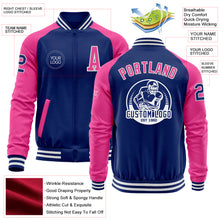 Load image into Gallery viewer, Custom Royal Pink-White Bomber Varsity Letterman Two Tone Zipper Jacket
