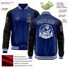 Load image into Gallery viewer, Custom Royal Black-White Bomber Varsity Letterman Two Tone Zipper Jacket
