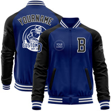 Load image into Gallery viewer, Custom Royal Black-White Bomber Varsity Letterman Two Tone Zipper Jacket
