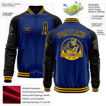 Load image into Gallery viewer, Custom Royal Black-Gold Bomber Varsity Letterman Two Tone Zipper Jacket
