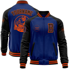 Load image into Gallery viewer, Custom Royal Black-Orange Bomber Varsity Letterman Two Tone Zipper Jacket
