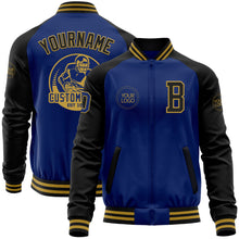 Load image into Gallery viewer, Custom Royal Black-Old Gold Bomber Varsity Letterman Two Tone Zipper Jacket
