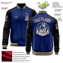 Load image into Gallery viewer, Custom Royal Vintage USA Flag Cream-Black Bomber Varsity Letterman Two Tone Zipper Jacket
