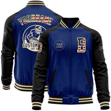 Load image into Gallery viewer, Custom Royal Vintage USA Flag Cream-Black Bomber Varsity Letterman Two Tone Zipper Jacket
