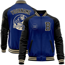 Load image into Gallery viewer, Custom Royal Black-Cream Bomber Varsity Letterman Two Tone Zipper Jacket
