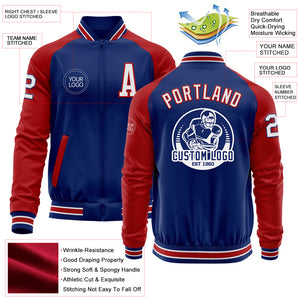 Custom Royal White-Red Bomber Varsity Letterman Two Tone Zipper Jacket