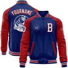 Load image into Gallery viewer, Custom Royal White-Red Bomber Varsity Letterman Two Tone Zipper Jacket
