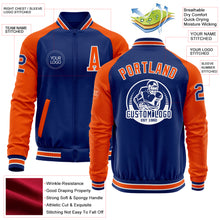 Load image into Gallery viewer, Custom Royal Orange-White Bomber Varsity Letterman Two Tone Zipper Jacket
