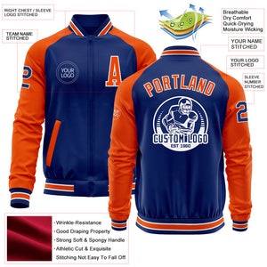 Custom Royal Orange-White Bomber Varsity Letterman Two Tone Zipper Jacket