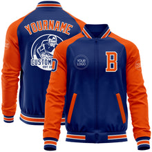 Load image into Gallery viewer, Custom Royal Orange-White Bomber Varsity Letterman Two Tone Zipper Jacket
