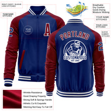 Load image into Gallery viewer, Custom Royal Crimson-White Bomber Varsity Letterman Two Tone Zipper Jacket
