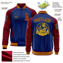 Load image into Gallery viewer, Custom Royal Crimson-Gold Bomber Varsity Letterman Two Tone Zipper Jacket
