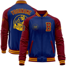 Load image into Gallery viewer, Custom Royal Crimson-Gold Bomber Varsity Letterman Two Tone Zipper Jacket
