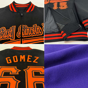 Custom Purple Black Orange-Cream Bomber Varsity Letterman Two Tone Zipper Jacket