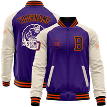 Load image into Gallery viewer, Custom Purple Black Orange-Cream Bomber Varsity Letterman Two Tone Zipper Jacket
