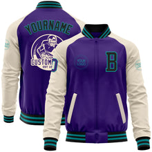 Load image into Gallery viewer, Custom Purple Black Teal-Cream Bomber Varsity Letterman Two Tone Zipper Jacket
