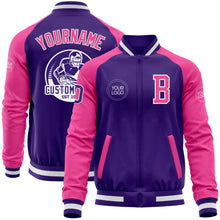 Load image into Gallery viewer, Custom Purple Pink-White Bomber Varsity Letterman Two Tone Zipper Jacket
