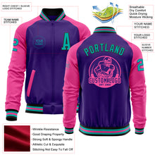 Load image into Gallery viewer, Custom Purple Aqua Black-Pink Bomber Varsity Letterman Two Tone Zipper Jacket
