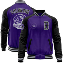 Load image into Gallery viewer, Custom Purple Black-Gray Bomber Varsity Letterman Two Tone Zipper Jacket
