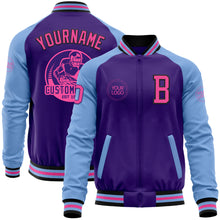 Load image into Gallery viewer, Custom Purple Pink Black-Light Blue Bomber Varsity Letterman Two Tone Zipper Jacket
