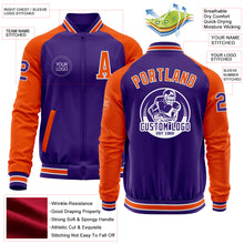 Load image into Gallery viewer, Custom Purple Orange-White Bomber Varsity Letterman Two Tone Zipper Jacket
