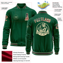 Load image into Gallery viewer, Custom Kelly Green Vintage USA Flag Cream-Black Bomber Varsity Letterman Zipper Jacket
