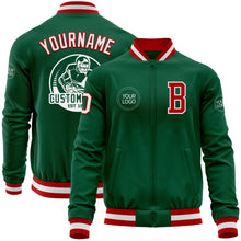 Load image into Gallery viewer, Custom Kelly Green Red-White Bomber Varsity Letterman Zipper Jacket
