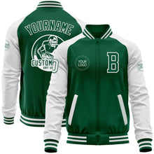 Load image into Gallery viewer, Custom Kelly Green White Bomber Varsity Letterman Two Tone Zipper Jacket
