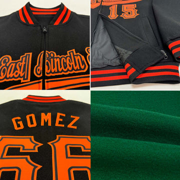 Custom Kelly Green Texas Orange-White Bomber Varsity Letterman Two Tone Zipper Jacket