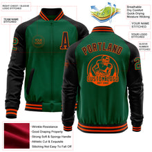 Load image into Gallery viewer, Custom Kelly Green Black-Orange Bomber Varsity Letterman Two Tone Zipper Jacket
