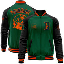 Load image into Gallery viewer, Custom Kelly Green Black-Orange Bomber Varsity Letterman Two Tone Zipper Jacket
