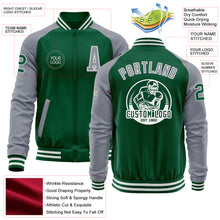 Load image into Gallery viewer, Custom Kelly Green Gray-White Bomber Varsity Letterman Two Tone Zipper Jacket
