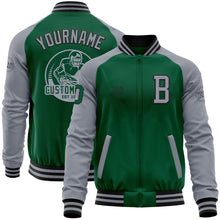 Load image into Gallery viewer, Custom Kelly Green Gray-Black Bomber Varsity Letterman Two Tone Zipper Jacket
