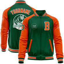 Load image into Gallery viewer, Custom Kelly Green Orange-White Bomber Varsity Letterman Two Tone Zipper Jacket
