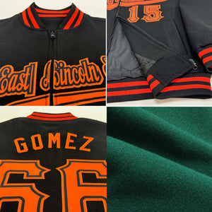 Custom Green Old Gold-Black Bomber Varsity Letterman Zipper Jacket