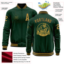 Load image into Gallery viewer, Custom Green Old Gold-Black Bomber Varsity Letterman Zipper Jacket
