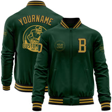 Load image into Gallery viewer, Custom Green Old Gold-Black Bomber Varsity Letterman Zipper Jacket
