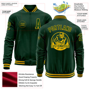 Custom Green Gold Bomber Varsity Letterman Zipper Jacket