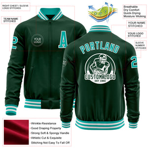 Custom Green Aqua-White Bomber Varsity Letterman Zipper Jacket