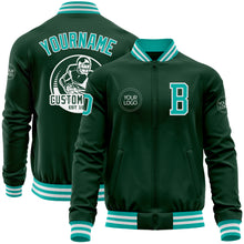 Load image into Gallery viewer, Custom Green Aqua-White Bomber Varsity Letterman Zipper Jacket
