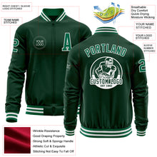 Load image into Gallery viewer, Custom Green Kelly Green-White Bomber Varsity Letterman Zipper Jacket
