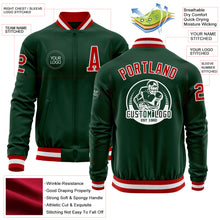 Load image into Gallery viewer, Custom Green Red-White Bomber Varsity Letterman Zipper Jacket
